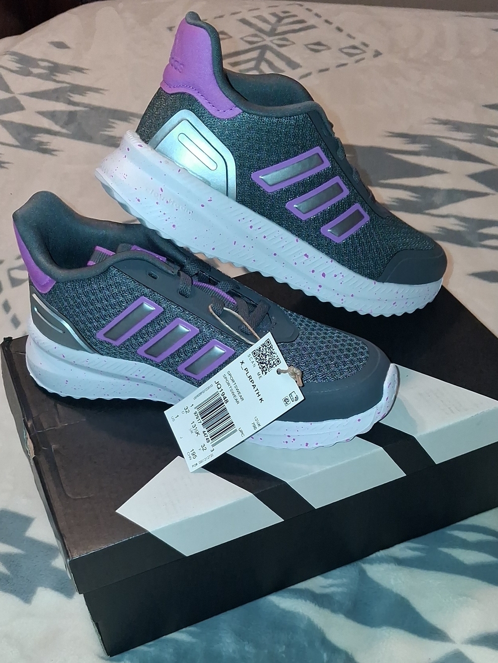Adidas X_PLRPATH K Gray and Purple Youth Sz 1 Athletic Sneakers New In Box
